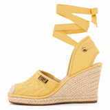 Fendi Raffia FF Embroidered Roma Ankle Wrap Espadrille Wedges size 39 ladies