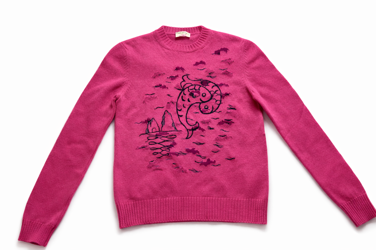 Emilio Pucci Pink Fuchsia Zodiac Pisces Pullover Jumper Sweater Size M medium ladies
