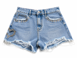 O mai now or never denim shorts crystals embellished Size L large ladies
