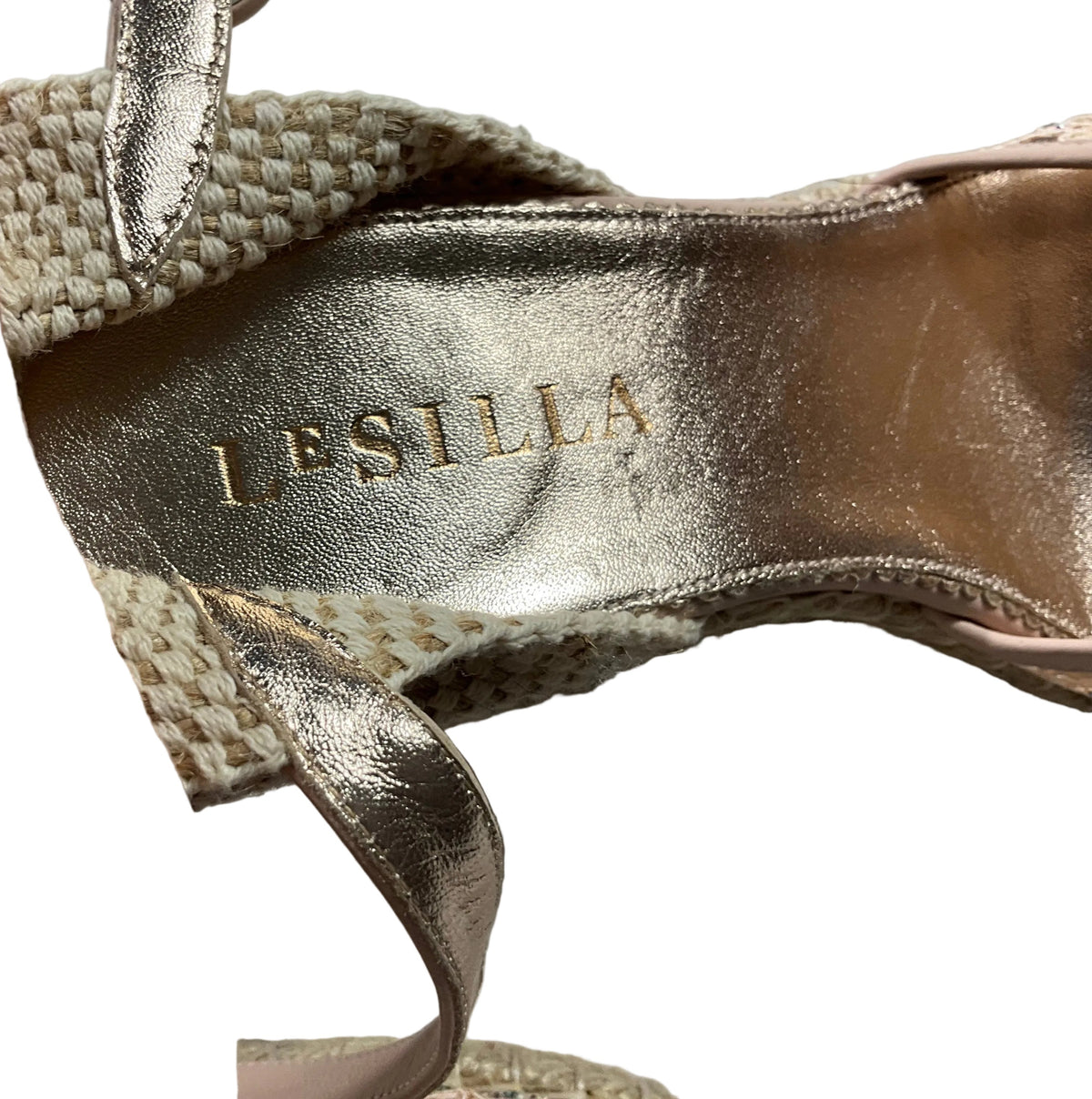 LE SILLA ESPADRILLES WEDGES LACE CRYSTALS SHOES SIZE 38 LADIES