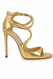 Jimmy Choo Metallic Gold Leather Strappy Stiletto Heel Sandals EU 36 ladies