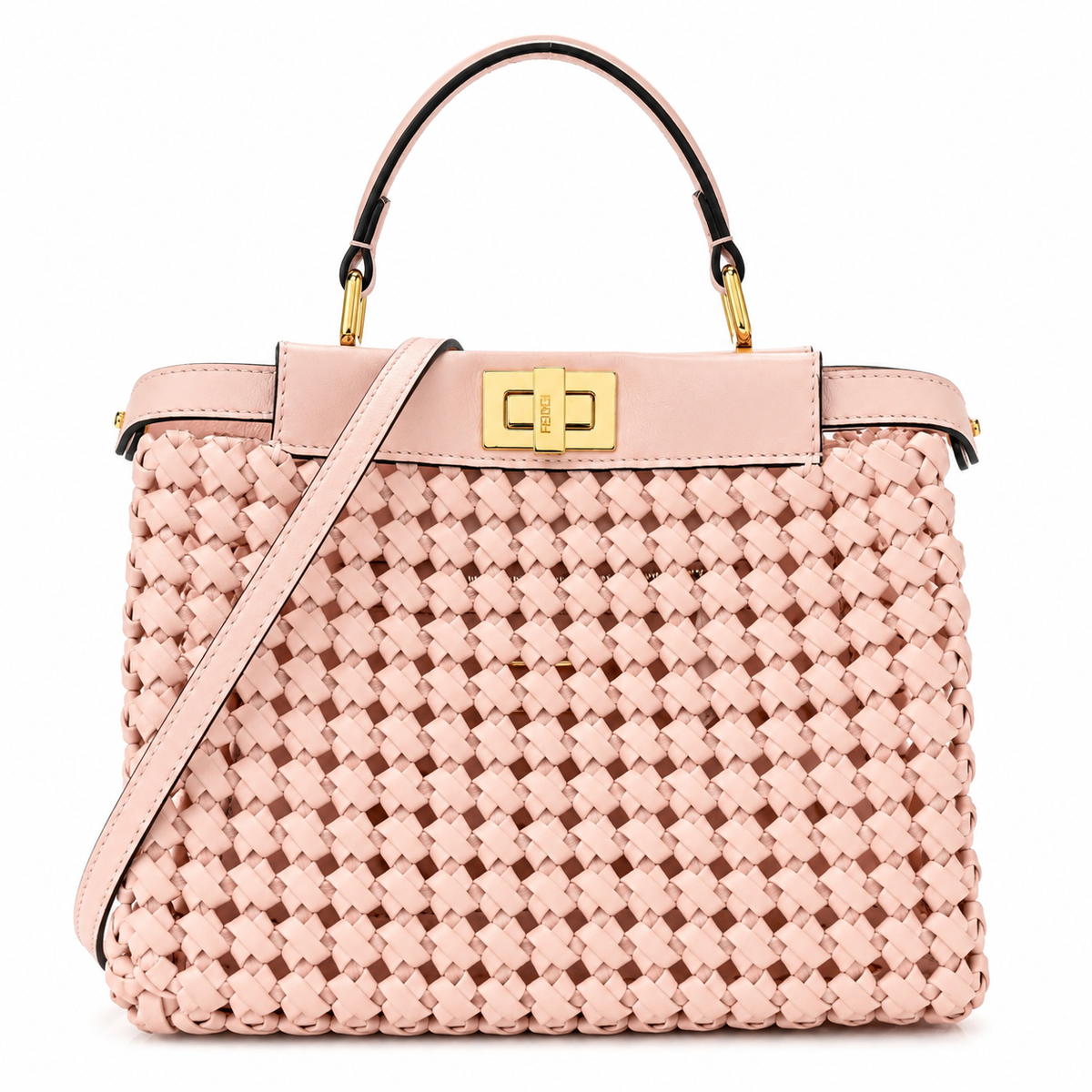 Fendi Nappa Woven Mini Peekaboo Iconic Satchel – Rosa Confetto Bag Handbag ladies