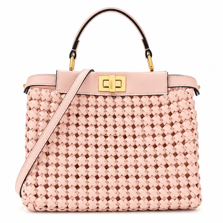 Fendi Nappa Woven Mini Peekaboo Iconic Satchel – Rosa Confetto Bag Handbag ladies