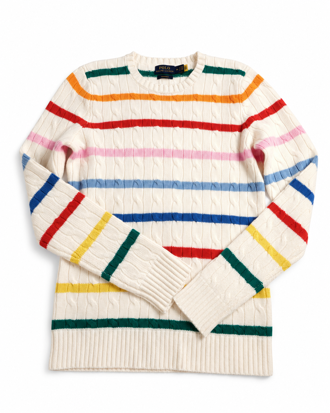 Polo Ralph Lauren Multicolour Striped Cable-Knit Cashmere Sweater size M ladies