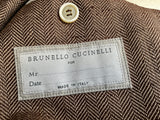 Brunello Cucinelli Herringbone Brown Silk Blazer Jacket size 48 men