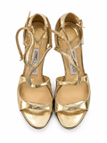 Jimmy Choo Metallic Gold Leather Strappy Stiletto Heel Sandals EU 36 ladies