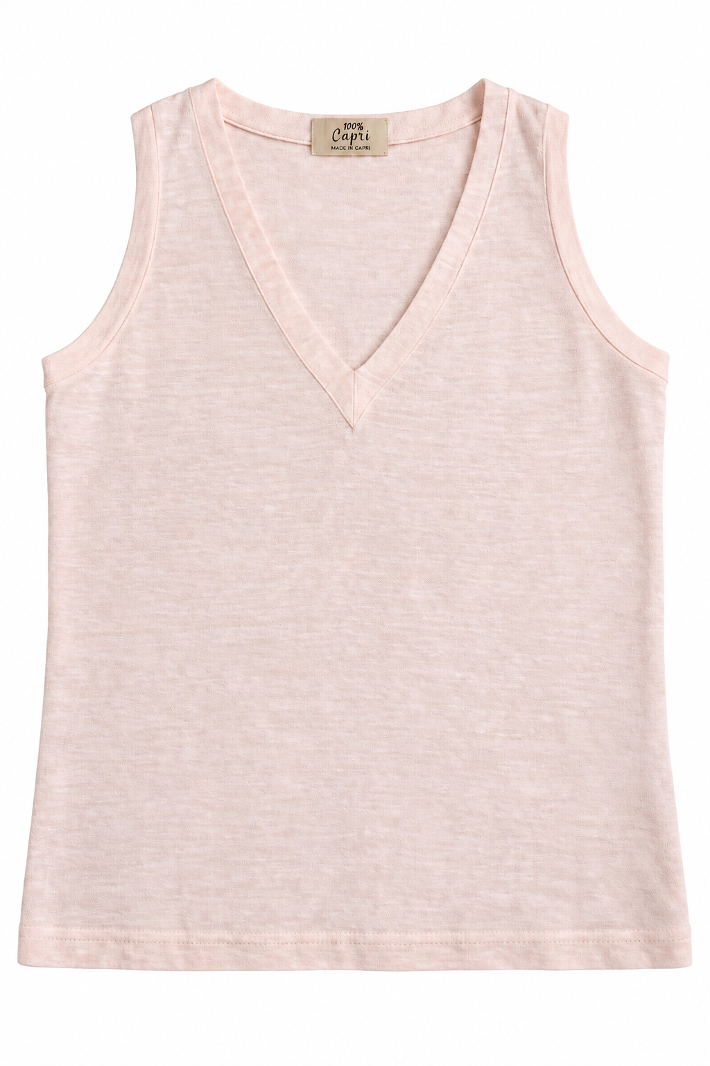 100% Capri Pale Pink Linen V-Neck Tank Top ladies