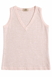 100% Capri Pale Pink Linen V-Neck Tank Top ladies