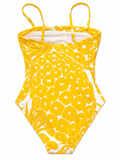 ERES Pineapple-Print Square-Neck Swimsuit – Yellow & White – Medium ladies