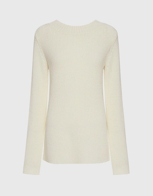 THE ROW "EDAL" IVORY WOOL Ruched-Side SWEATER PULLOVER JUMPER TOP SZ L large ladies