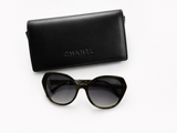 CHANEL Green Plastic Faceted Frame Crystal Arms Sunglasses - 5375 ladies