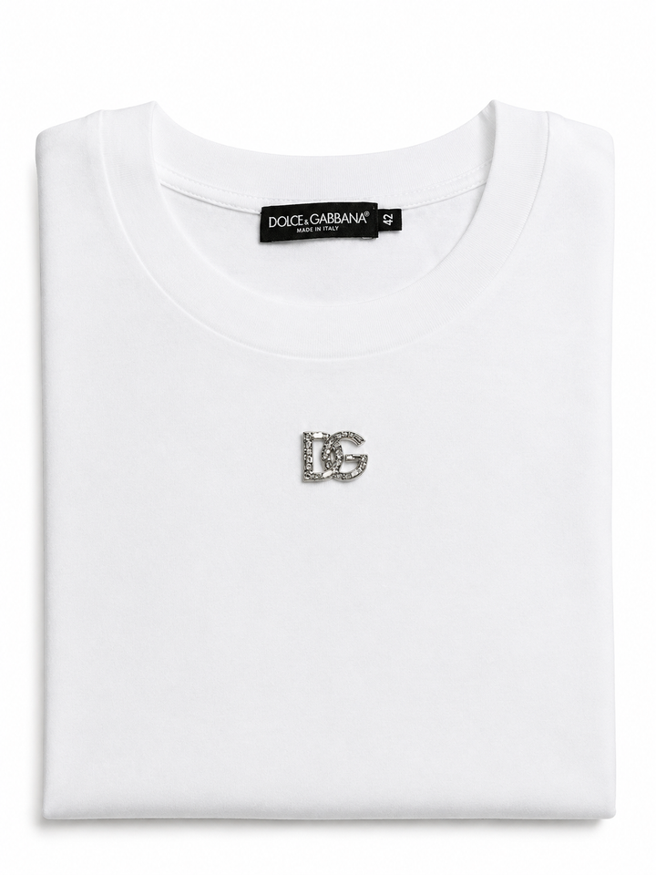 Dolce & Gabbana Crystal DG Logo Cotton T-Shirt – IT 42 ladies