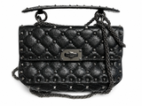 Valentino Garavani Craquele Nappa Small Rockstud Spike Shoulder Bag – Black ladies