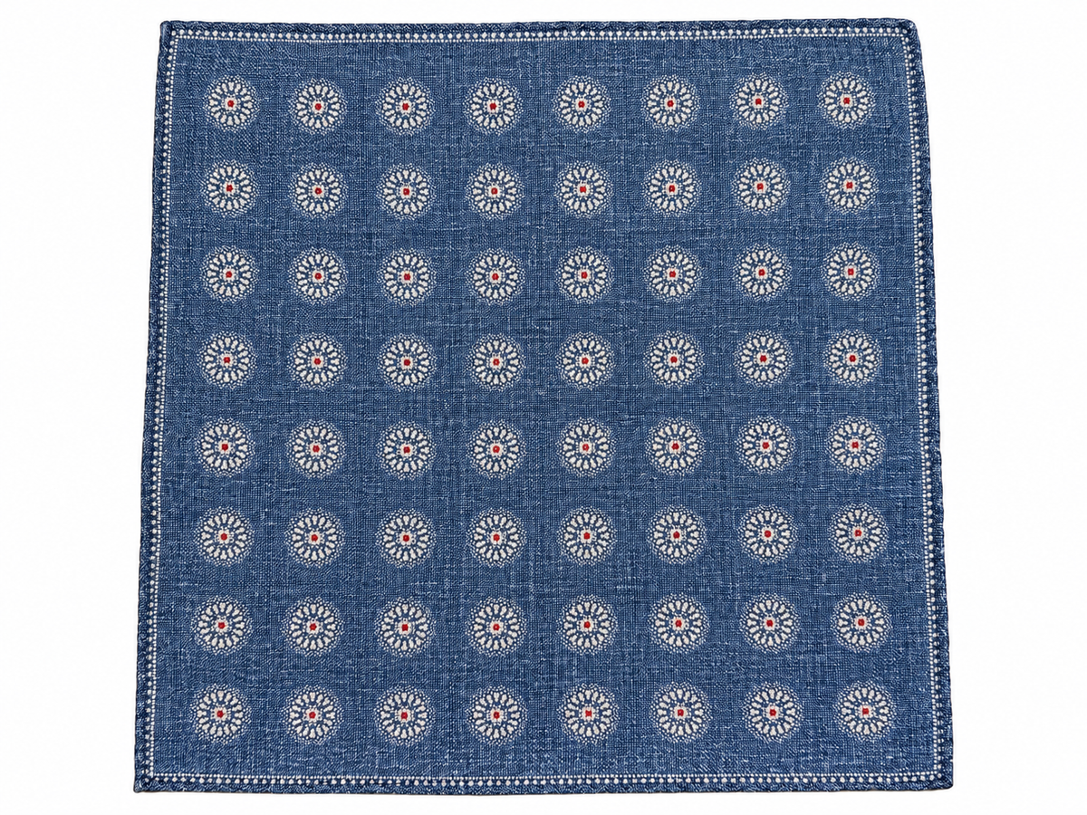 Brunello Cucinelli Blue Double-Sided Linen & Cotton Pocket Square men