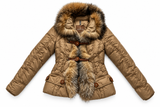 Moncler Brown Camel Fur Trim Down Puffer Jacket Coat Size 0 ladies