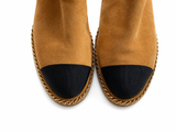Chanel Kid Suede Shearling Cap Toe Chain Short Boots size 38 ladies