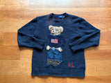 Ralph Lauren Polo Bear Intarsia Cotton Knit Sweater Jumper Sz XS/P ladies