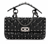 Valentino Garavani Craquele Nappa Small Rockstud Spike Shoulder Bag – Black ladies