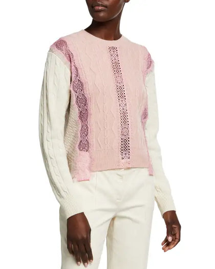 Stella McCartney Lace Insert Virgin Wool Cable Knit Sweater Size I 38 US 2 XS ladies