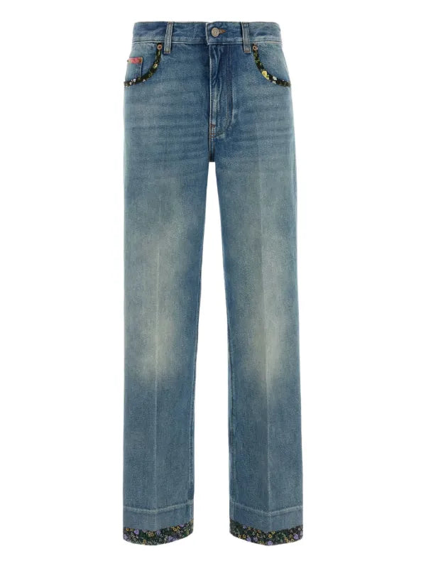Valentino 2025 Logo Patch Floral-Trim Denim Jeans Size 27 ladies