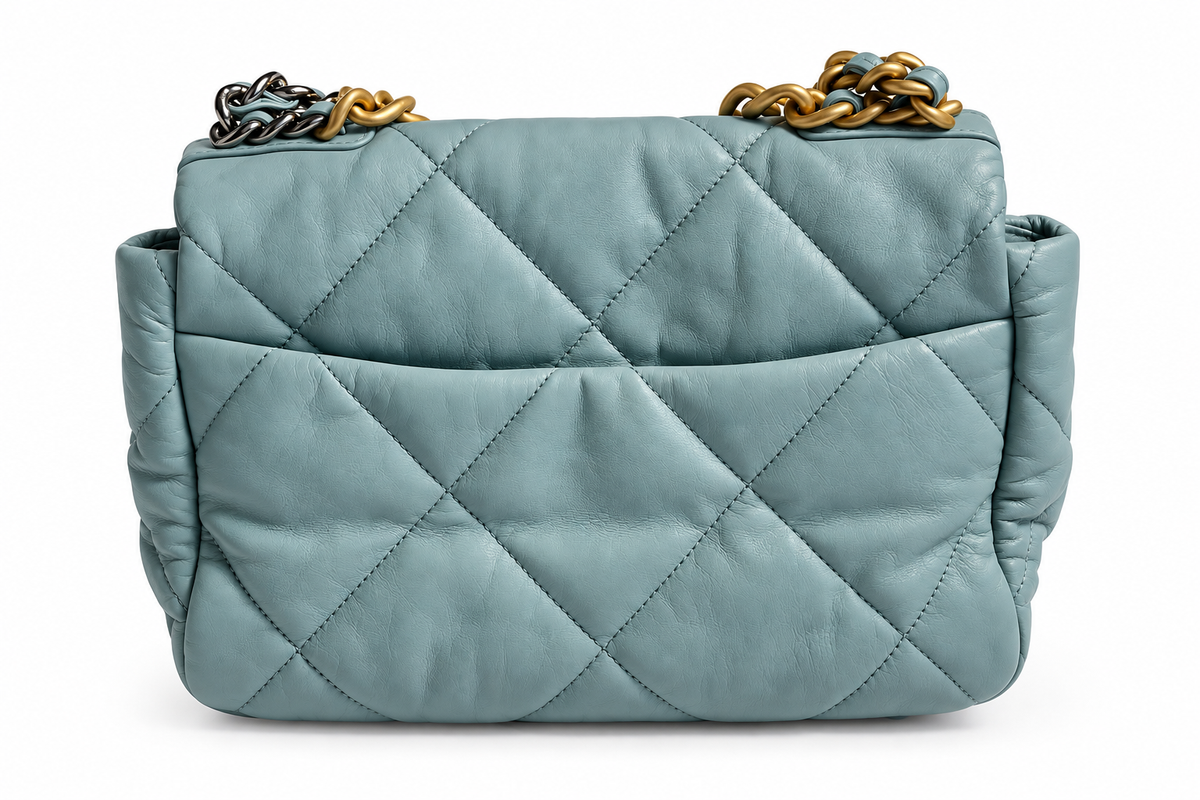 Chanel 19 Medium Quilted Lambskin Leather Flap Bag – Dusty Teal Blue ladies