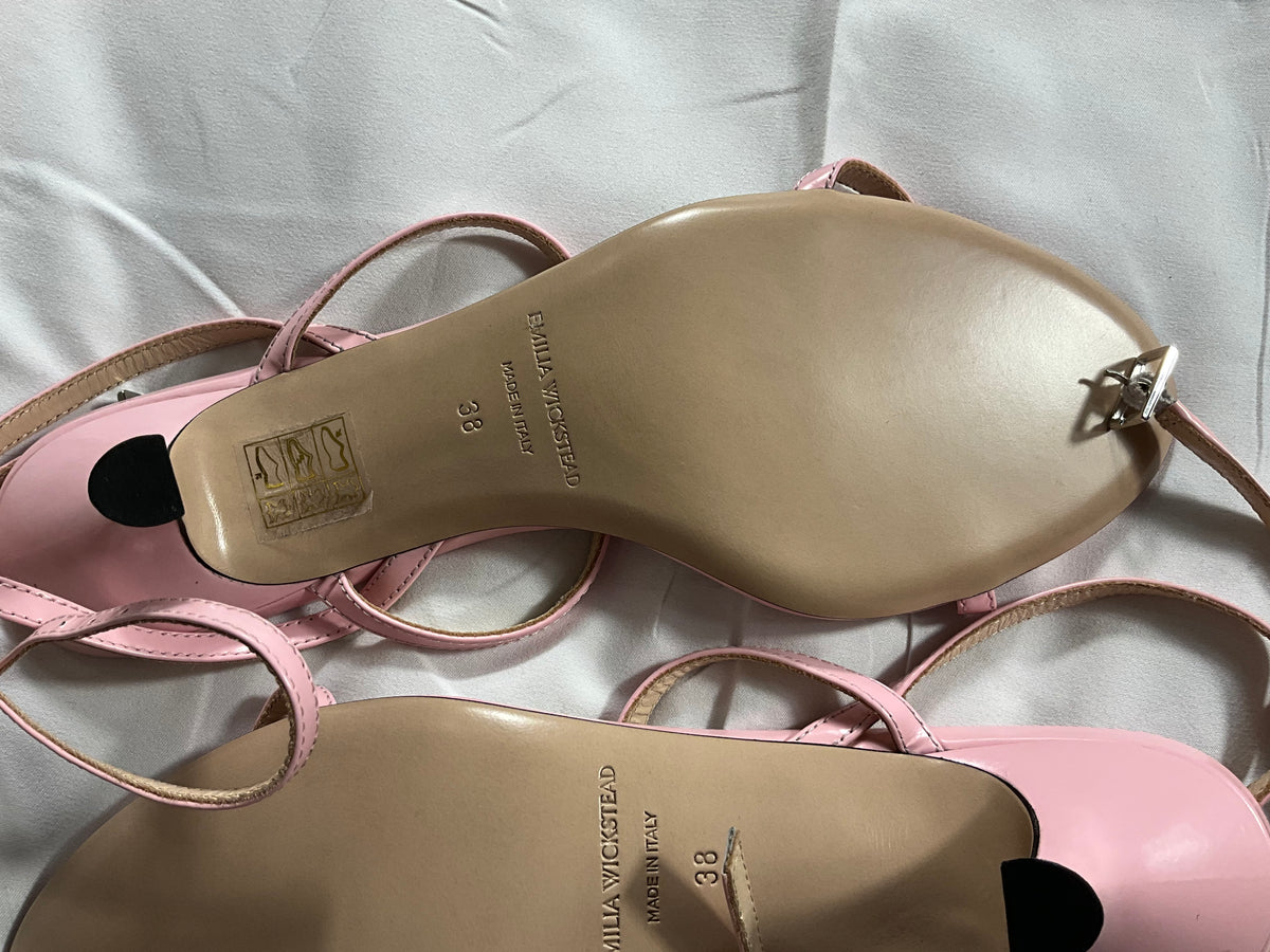 Emilia Wickstead NOVIE KITTEN HEEL IN PINK LEATHER SANDALS SIZE 38 LADIES