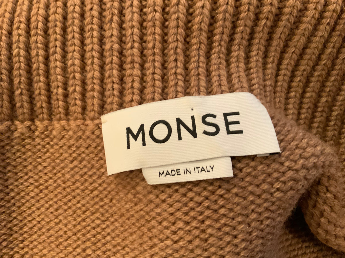 MONSE Upside Down Oversized Cutout Merino Wool Turtleneck Sweater In Taupe XS lad