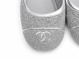 Chanel CC Cap Toe Mary Jane Flats – Silver Glitter – Size EU 38.5 ladies