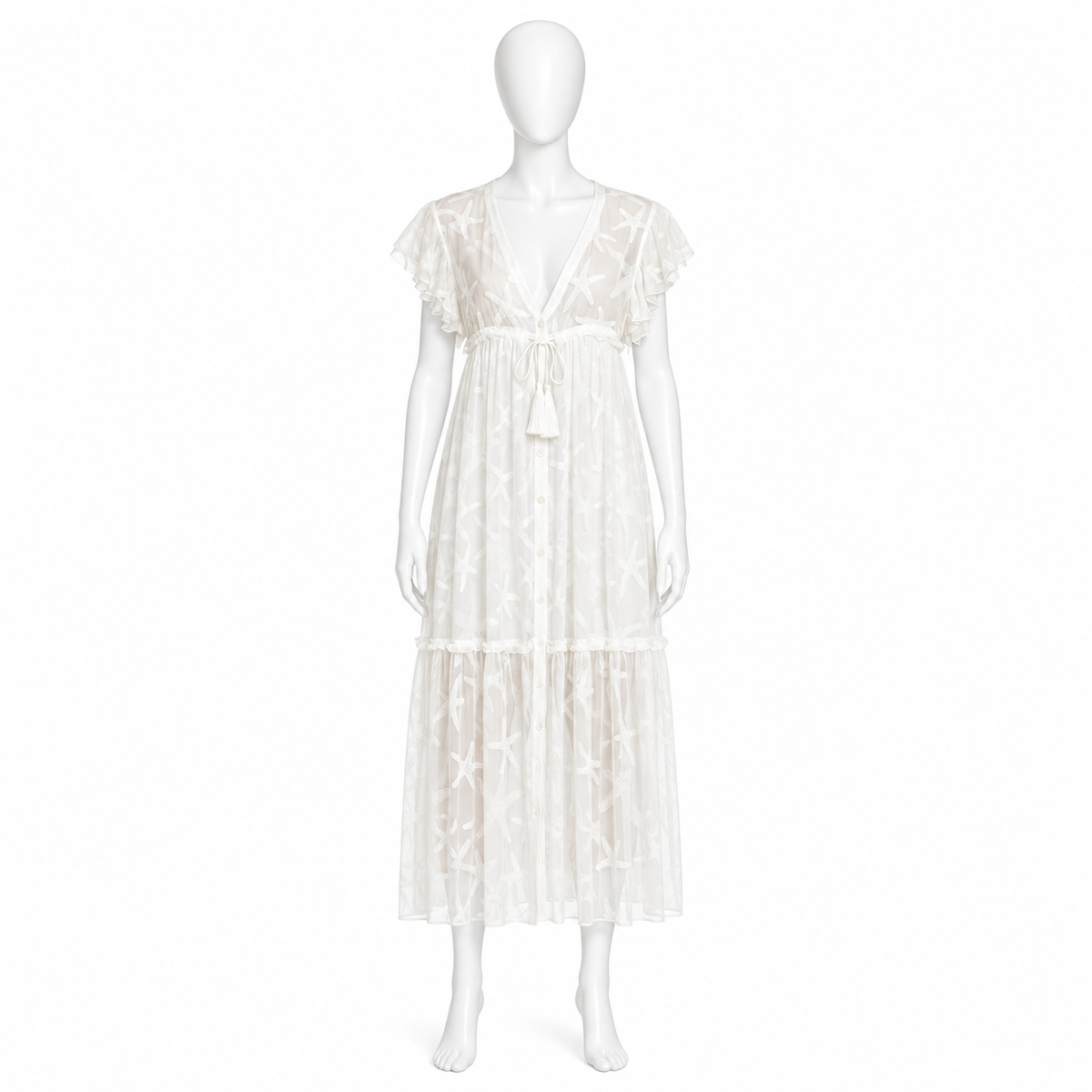 Vilebrequin Long Transparent Silk Starfish Dress – Off White – XS ladies