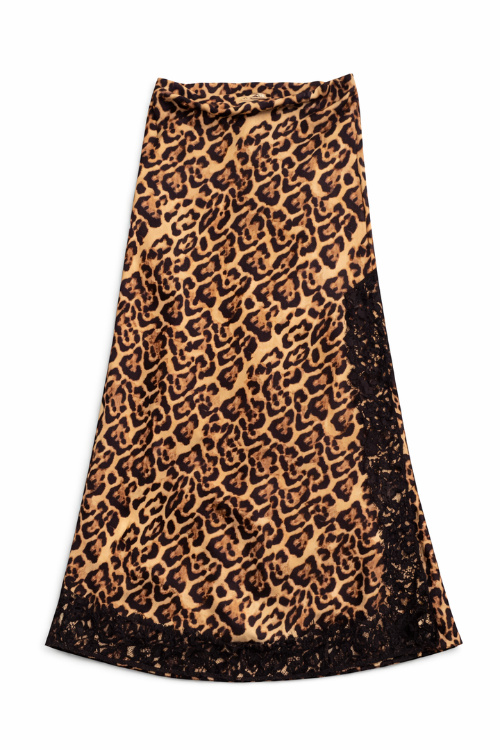 In Italy animal print lace trim long skirt size S small ladies