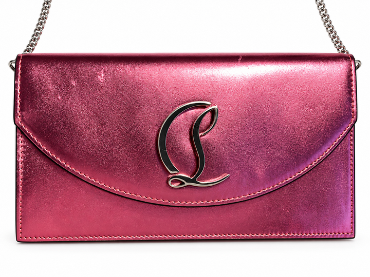 Christian Louboutin Loubi54 Metallic Pink Patent Leather Crossbody Clutch Bag ladies