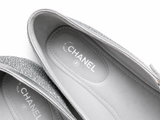 Chanel CC Cap Toe Mary Jane Flats – Silver Glitter – Size EU 38.5 ladies