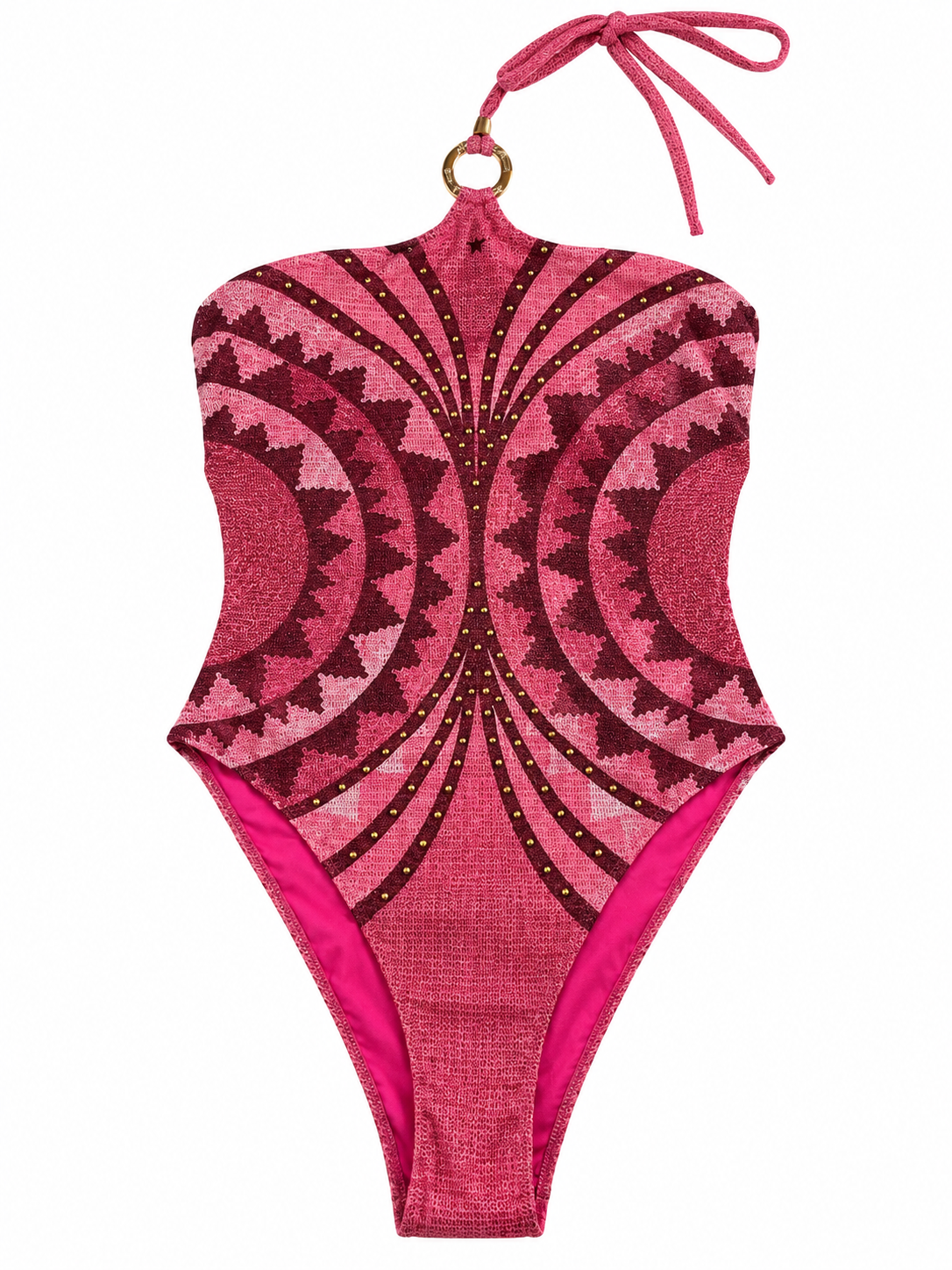Pin Up Stars Pink & Burgundy Embellished Halter One-Piece Swimsuit – Size M ladies