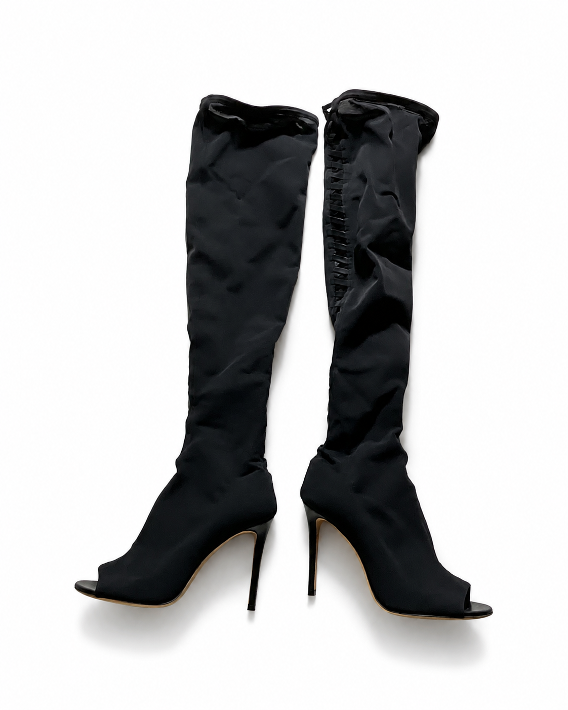 Jimmy Choo Black Mesh Over-the-Knee Peep-Toe Stiletto Boots – Size 37 ladies