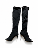 Jimmy Choo Black Mesh Over-the-Knee Peep-Toe Stiletto Boots – Size 37 ladies