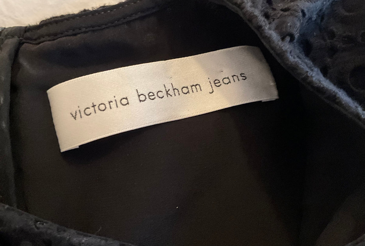Victoria Beckham Jeans Black Broderie Anglaise Sleeveless Top – UK 8 / US 4 / IT 40 ladies