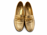 Valentino Metallic Gold Leather VLogo Chain Loafers – Size EU 36½ ladies