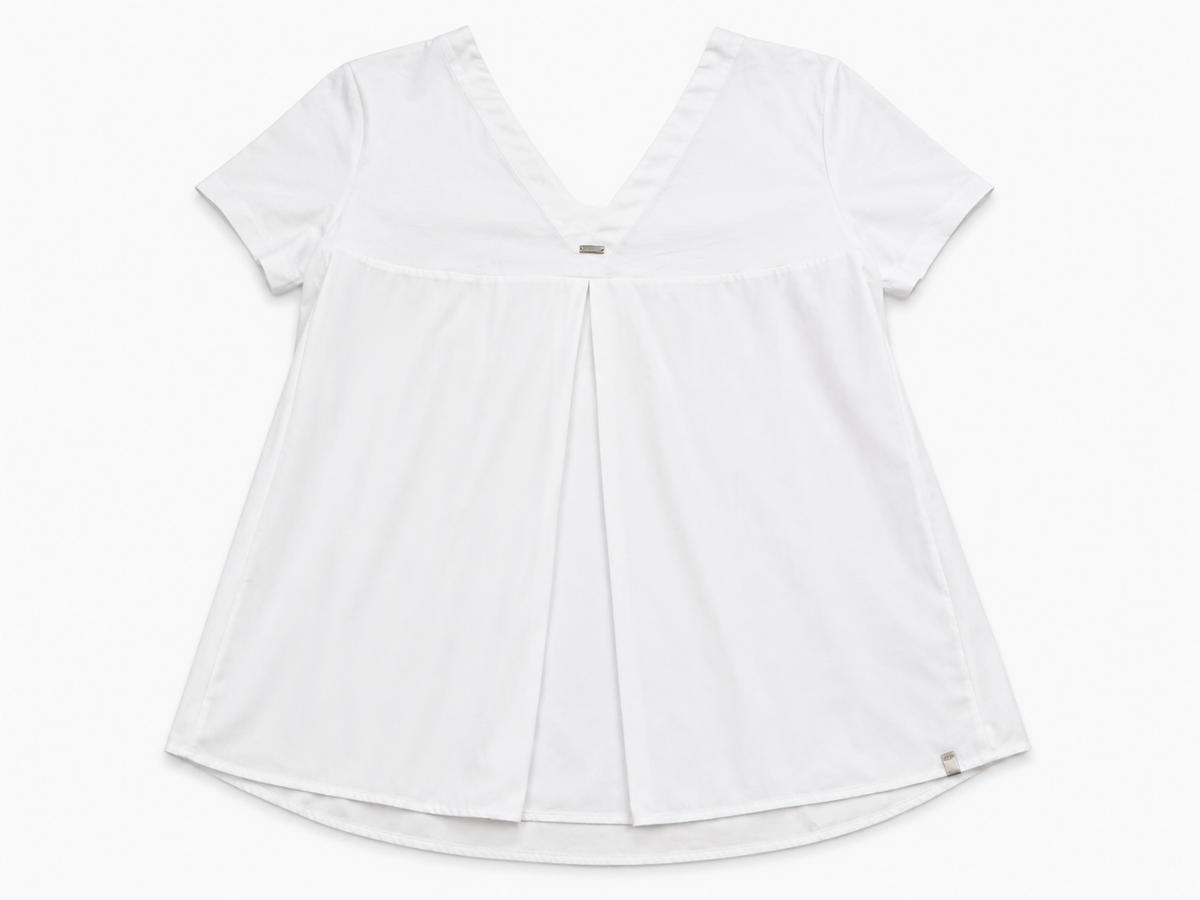 Herno White Mixed-Media V-Neck T-Shirt / Blouse size 40 ladies