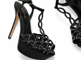 SERGIO ROSSI SCALLOPED CRYSTAL T-STRAP PLATFORM HEELS EU 36.5 UK 3.5 US 6.5 ladies