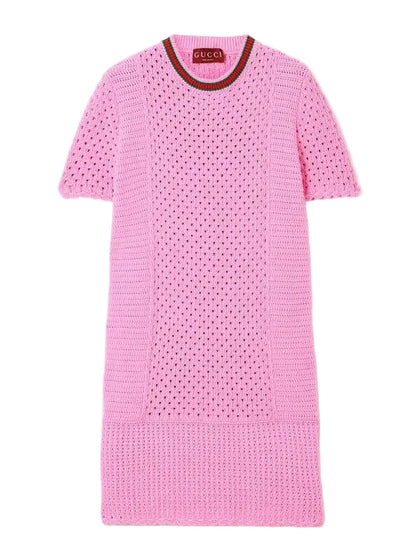 Gucci 2025 Webbing-Trimmed Open-Knit Cotton-Blend Mini Dress Size M medium ladies