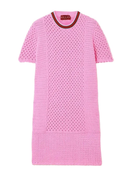 gucci knit dress Webbing-Trimmed Open-Knit Cotton-Blend Mini Size M medium – Afashionistastore Size:28Wx32L COLORS_Silver textile parts of animal Long Sleeve Formal Dress