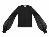 Club Monaco Black Sheer Pleated Balloon-Sleeve Jumper – Size Medium ladies