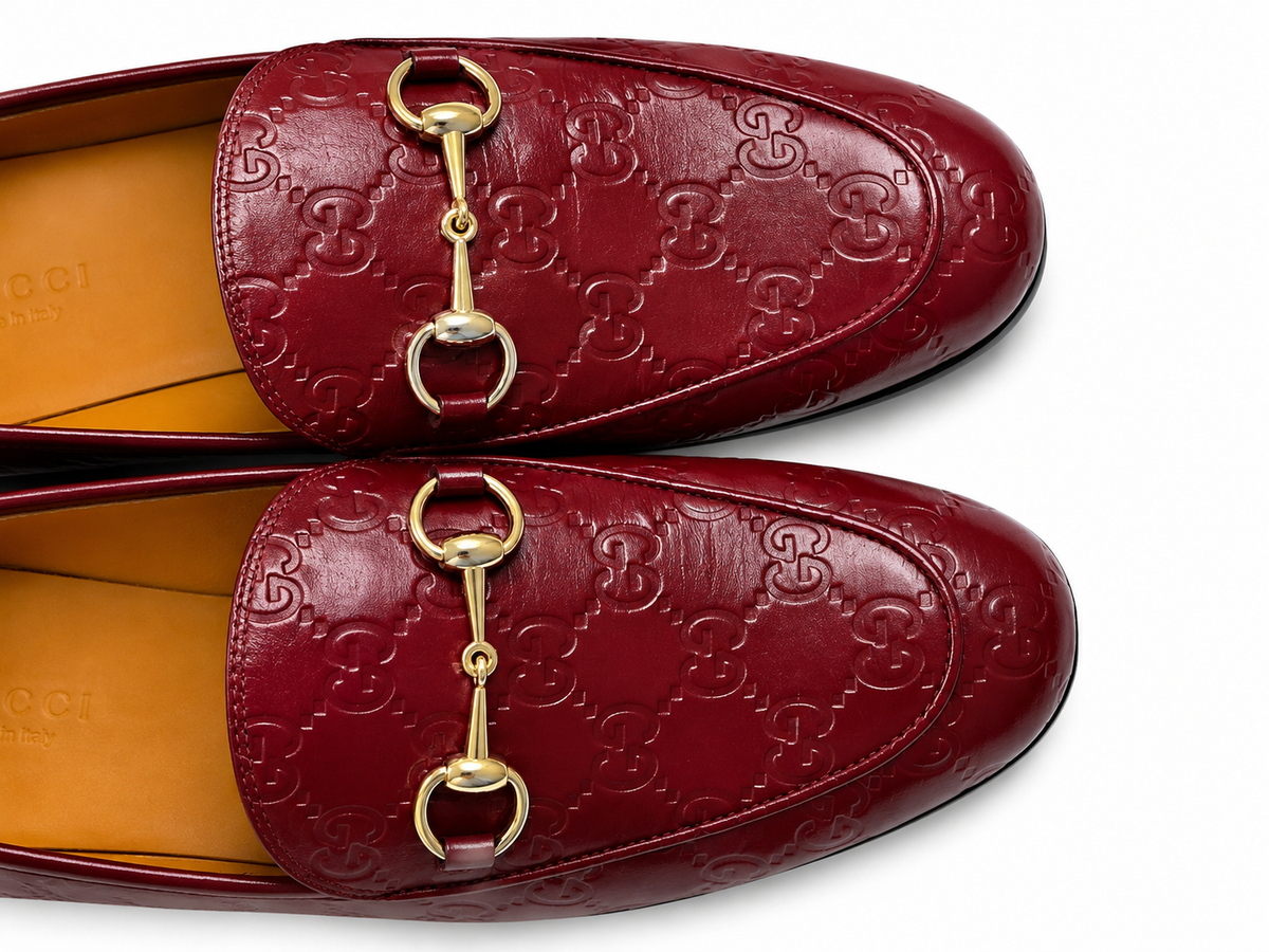 Gucci Jordan loafers in burgundy leather with embossed GG logo shoes size 38 1/2 ladies