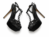 SERGIO ROSSI SCALLOPED CRYSTAL T-STRAP PLATFORM HEELS EU 36.5 UK 3.5 US 6.5 ladies