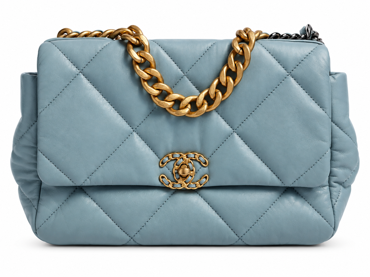 Chanel 19 Medium Quilted Lambskin Leather Flap Bag – Dusty Teal Blue ladies