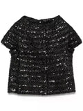 HERNO Sequin Short-Sleeve Down Feather Puffer Jacket Size I 42 ladies