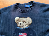 Ralph Lauren Polo Bear Intarsia Cotton Knit Sweater Jumper Sz XS/P ladies