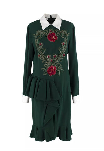 Moschino Emerald Green Rose Embroidered Dress I 42 UK 10 US 6 ladies Afashionistastore Moschino Emerald Green Rose Embroidered Dress I 42 UK 10 US 6 ladies Afashionistastore