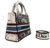 Christian Dior Canvas Embroidered Medium Lady D-Lite Ecru Multicolor Bag Handbag ladies