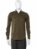 Saint Laurent Distressed Classic Stonewashed Denim Western Shirt – Khaki – Medium men